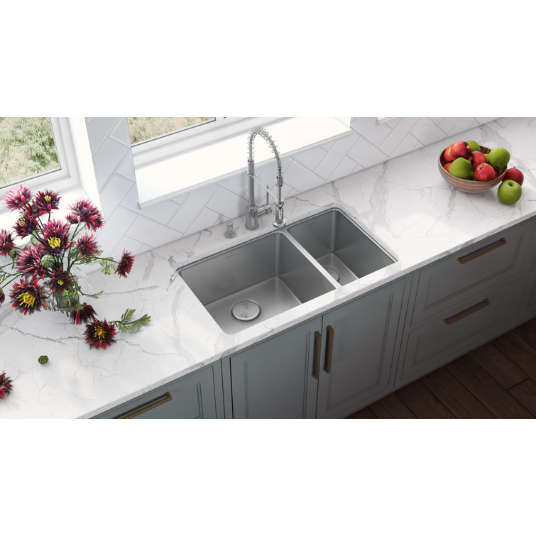 35-Inch Stainless Steel Double Bowl Drop-In Kitchen Sink
