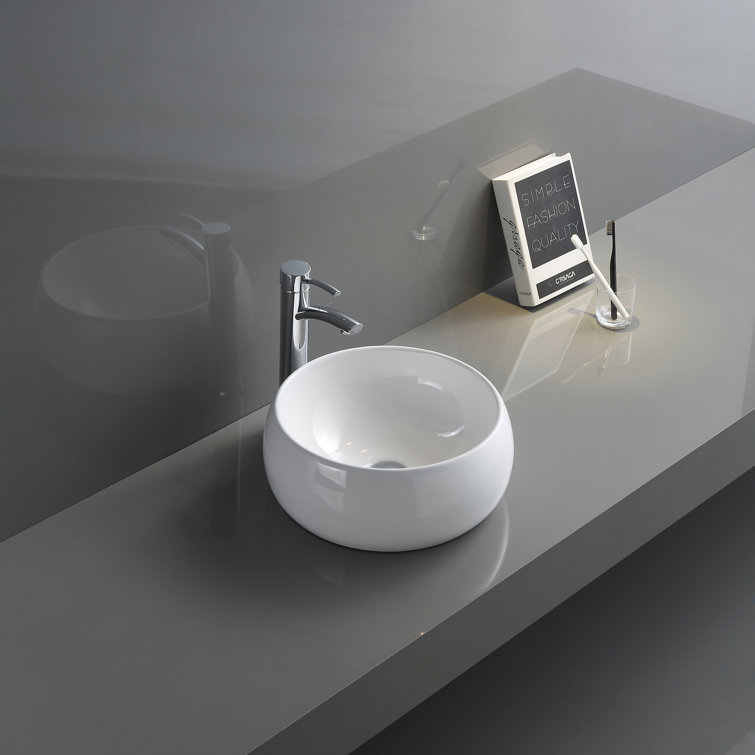 Ruvati 16" Round White Ceramic Above-Counter Vessel Sink