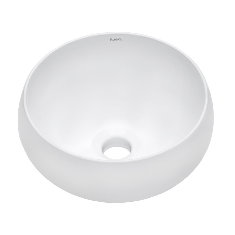 Ruvati 12" Round White Ceramic Above-Counter Vessel Sink