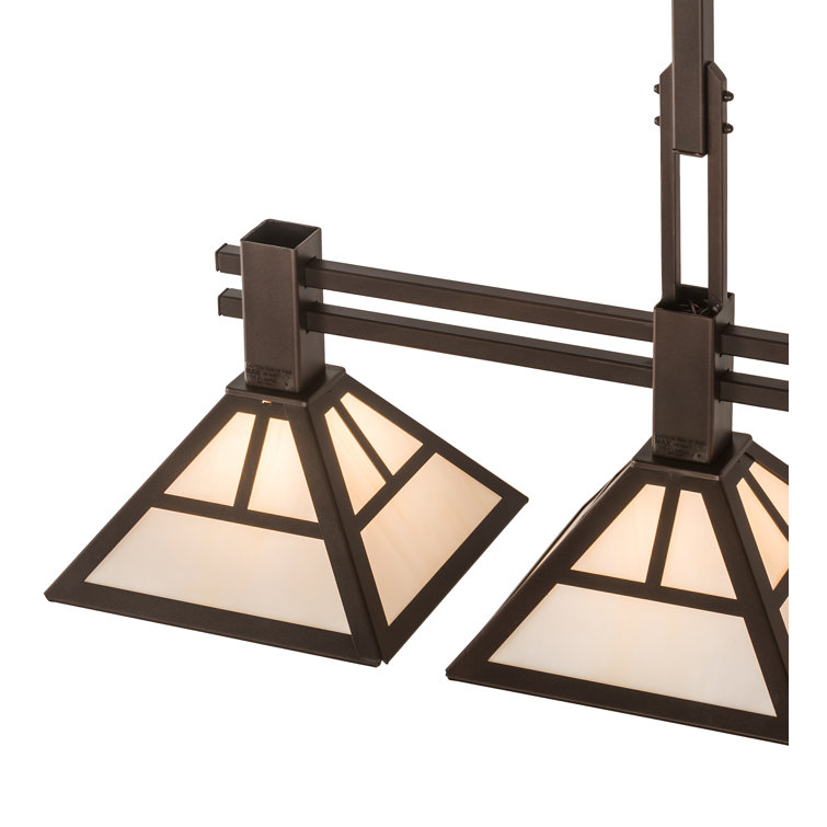 Craftsman 3-Light Mahogany Bronze & Beige Glass Island Pendant