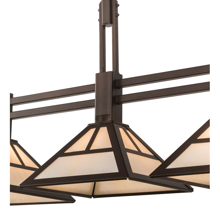 Craftsman 3-Light Mahogany Bronze & Beige Glass Island Pendant