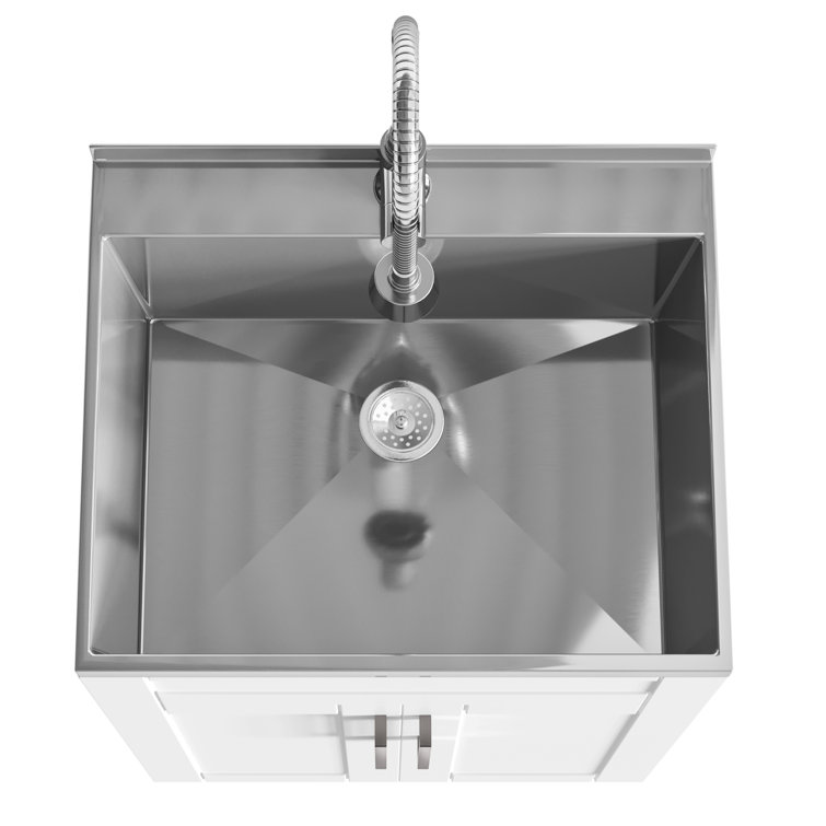 Hennessy 24" White Laundry Cabinet with Stainless Steel Sink