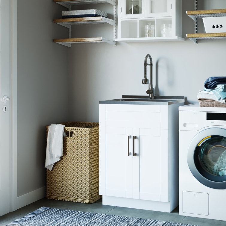 Hennessy 24" White Laundry Cabinet with Stainless Steel Sink