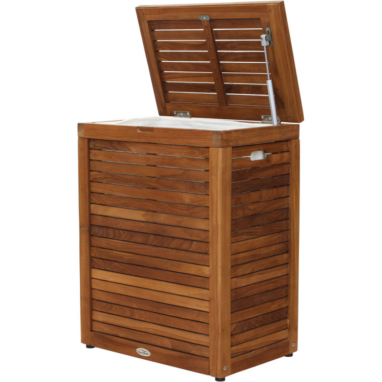 Teak Wood Large Rectangular Storage Hamper with Lid