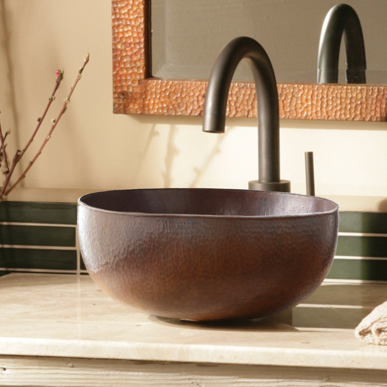 Antique Copper Round Hand-Hammered Vessel Sink