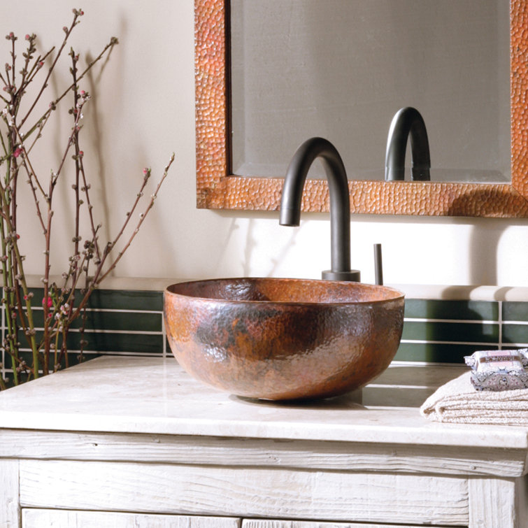 Hand-Hammered Copper Round Vessel Bathroom Sink