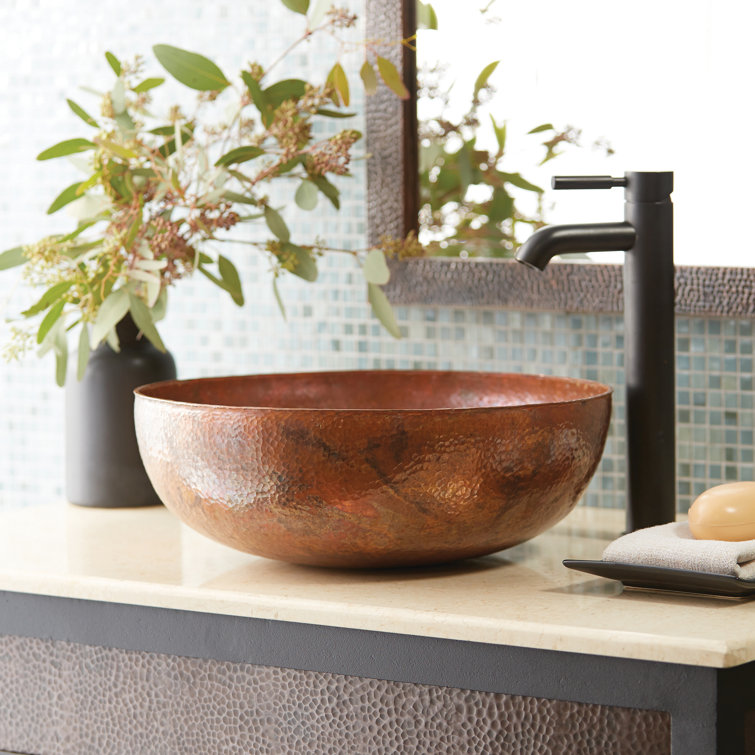 Hand-Hammered Copper Round Vessel Sink, 16-inch