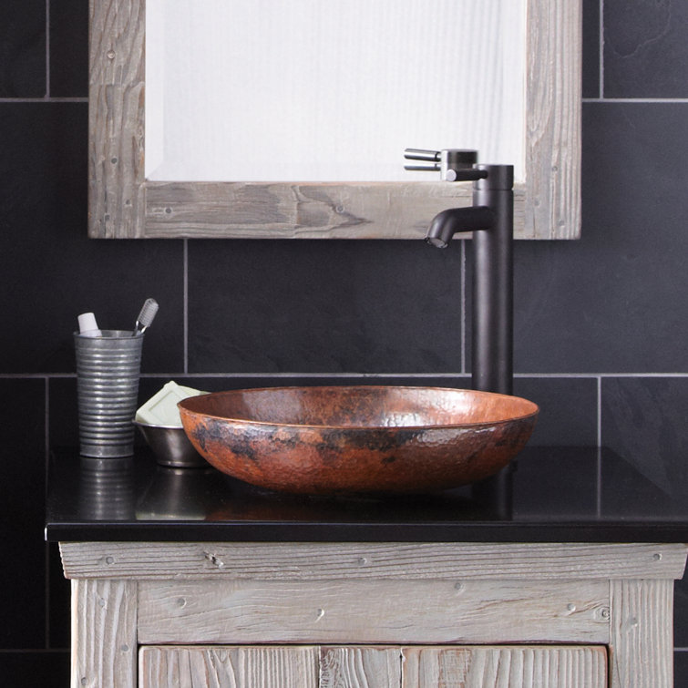Tempered Copper Round Vessel Bathroom Sink