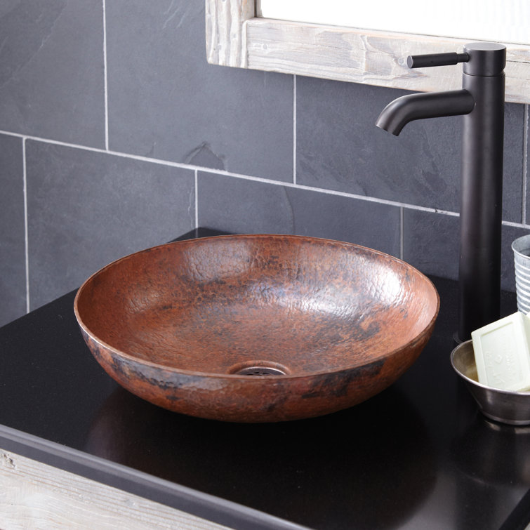 Tempered Copper Round Vessel Bathroom Sink