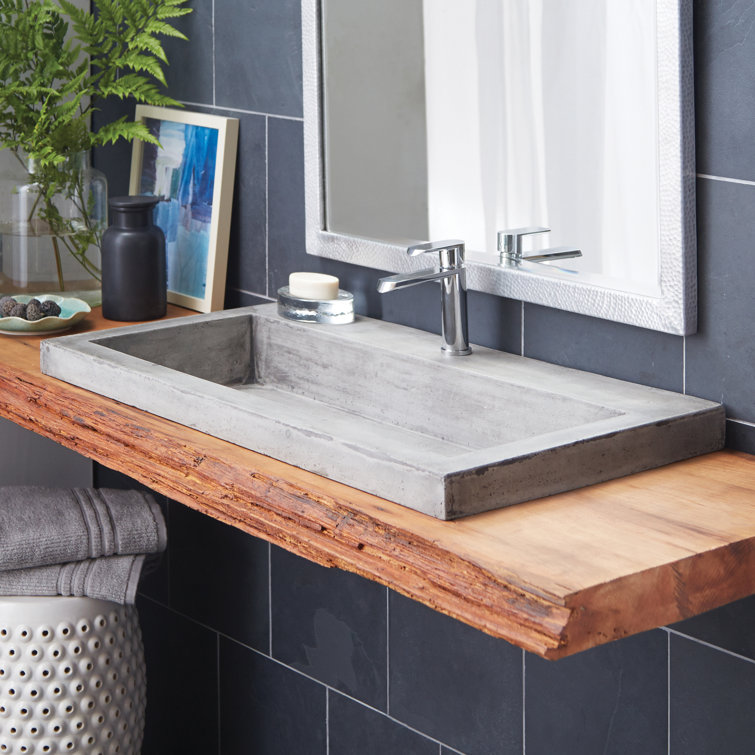36" Gray Concrete Rectangular Drop-In Bathroom Sink