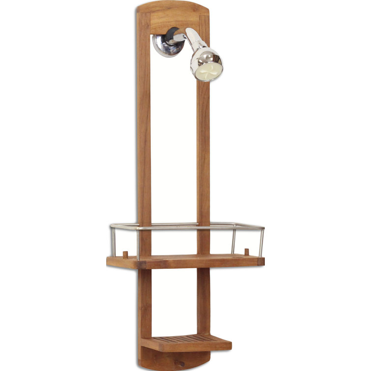 Moa Teak Wood Shower Caddy with Stainless Steel Molding