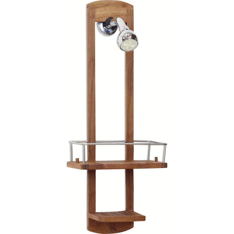Moa Teak Wood Shower Caddy with Stainless Steel Molding