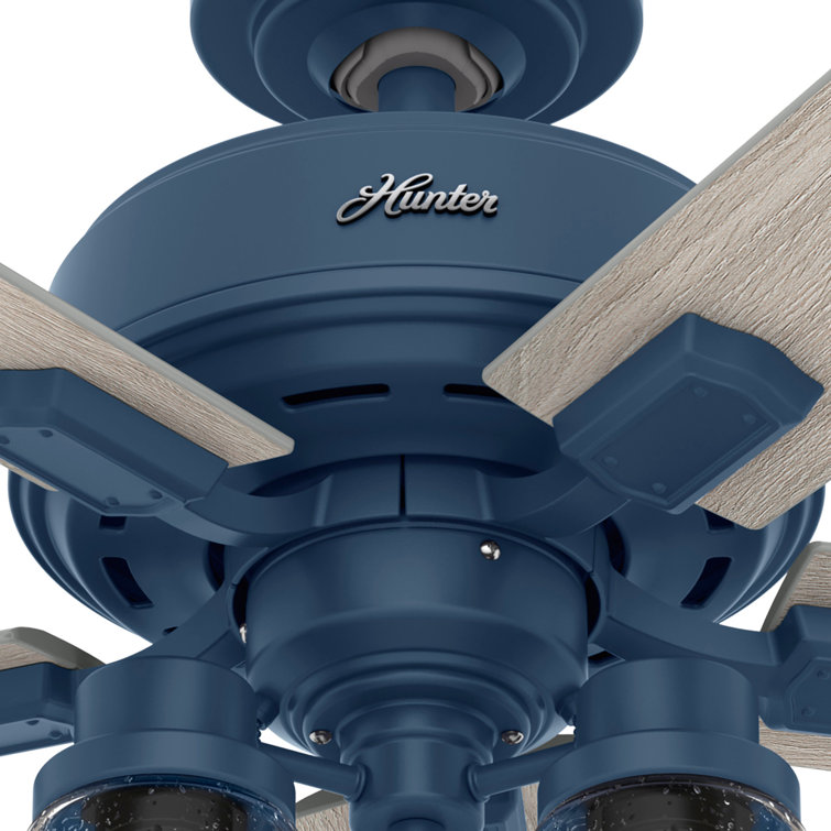 Hartland Indigo Blue 44" LED Ceiling Fan with 5 Light Gray Oak Blades