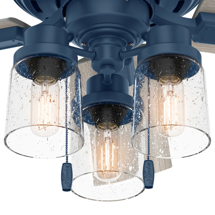 Hartland Indigo Blue 44" LED Ceiling Fan with 5 Light Gray Oak Blades