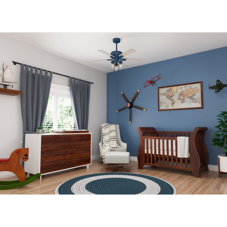 Hartland Indigo Blue 44" LED Ceiling Fan with 5 Light Gray Oak Blades