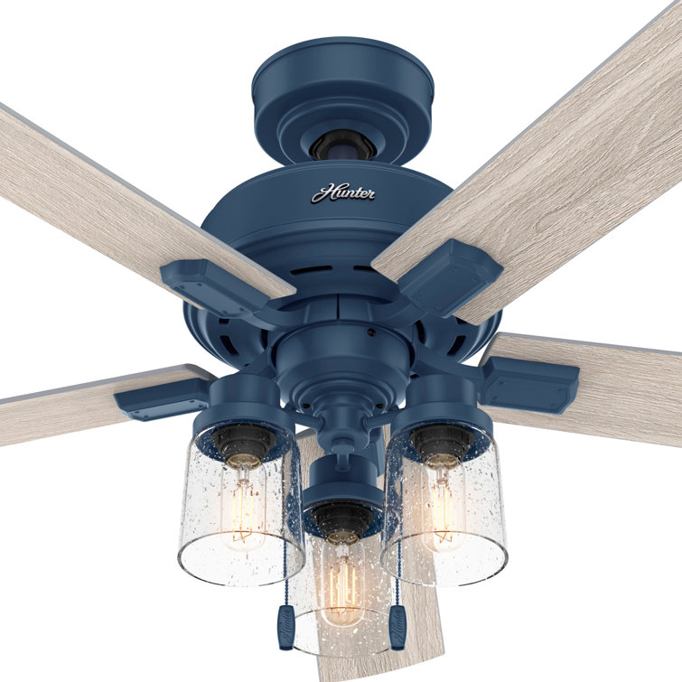 Hartland Indigo Blue 52" Ceiling Fan with Clear Seeded Glass Lighting