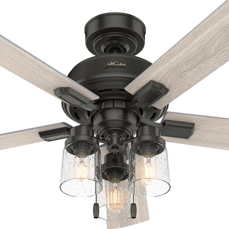52" Noble Bronze and Light Gray Oak Chandelier Ceiling Fan with Lighting