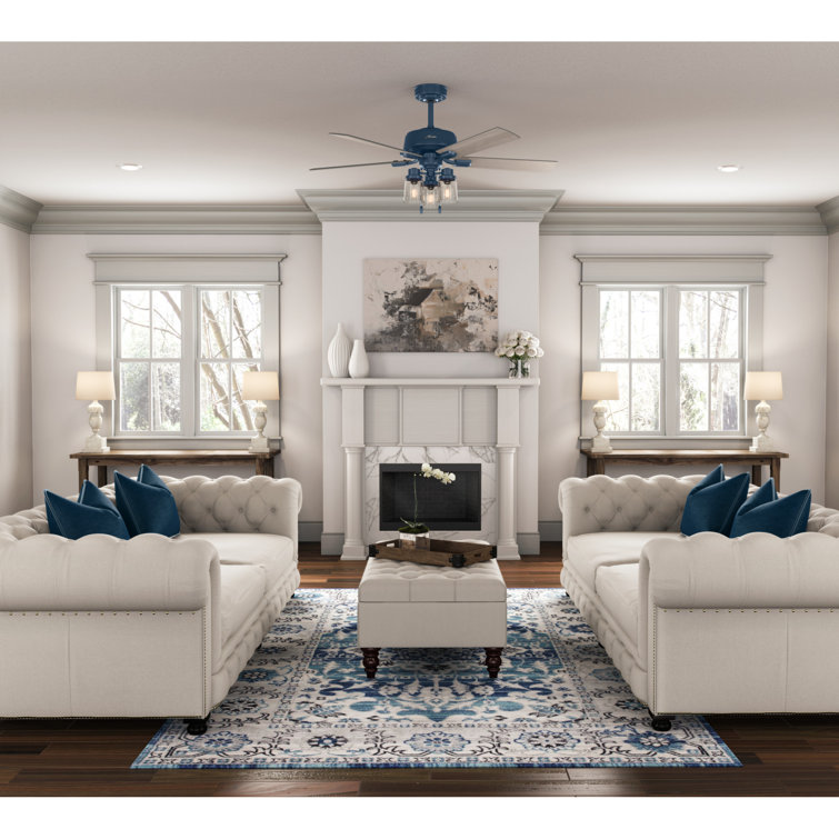 Hartland Indigo Blue 52" Ceiling Fan with Clear Seeded Glass Lighting