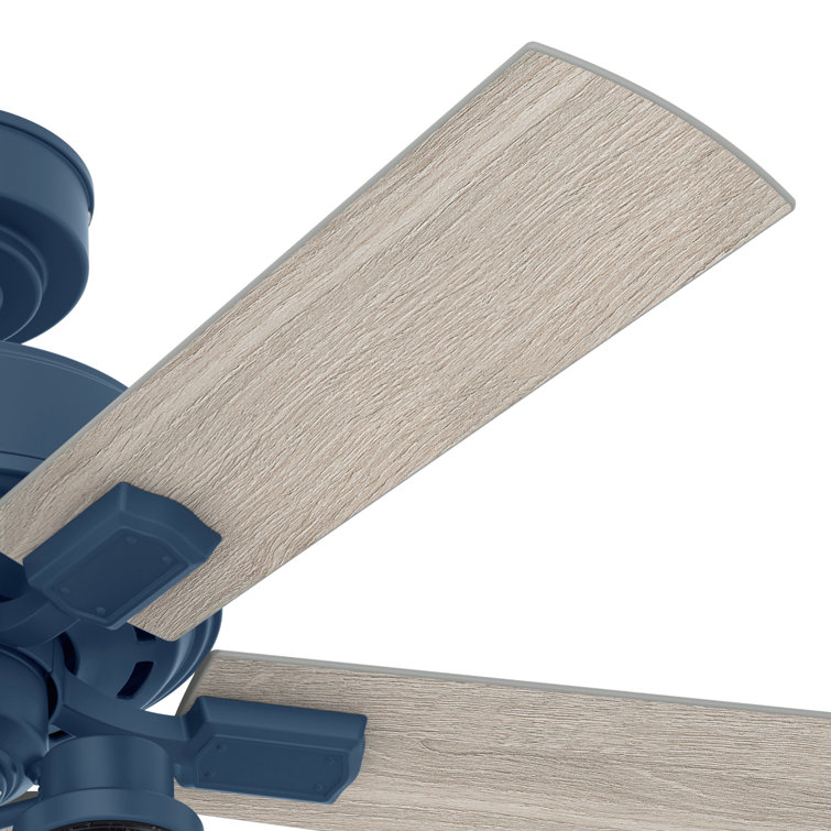 Hartland Indigo Blue 44" LED Ceiling Fan with 5 Light Gray Oak Blades
