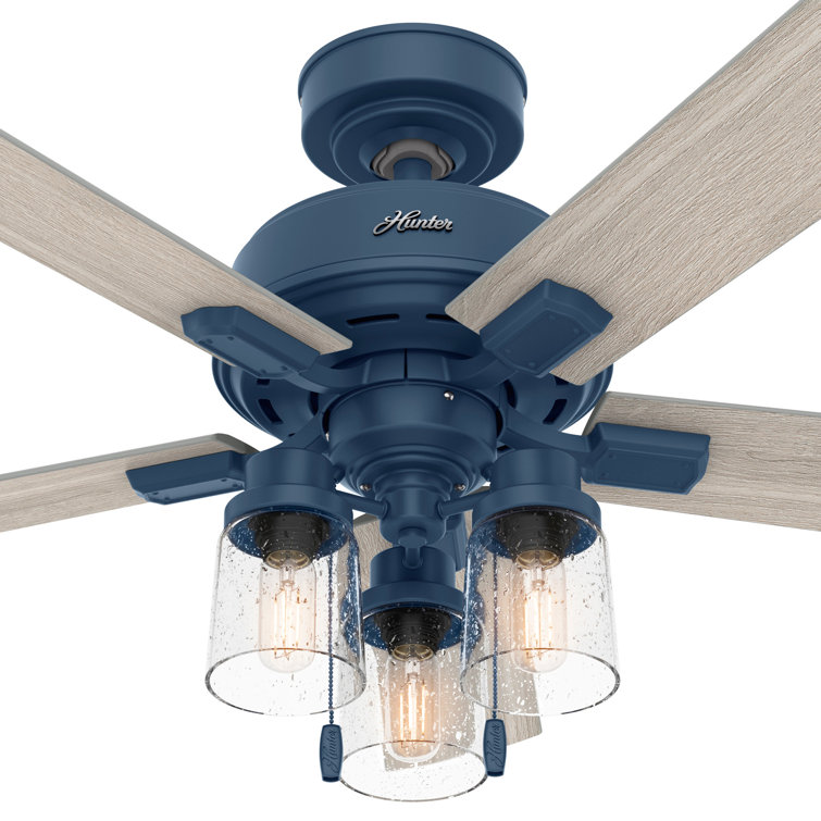 Hartland Indigo Blue 44" LED Ceiling Fan with 5 Light Gray Oak Blades