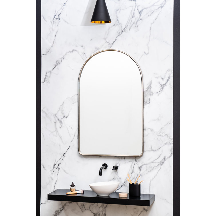 Sebastian Arched 38" Wall Mirror with Silver Metal Frame
