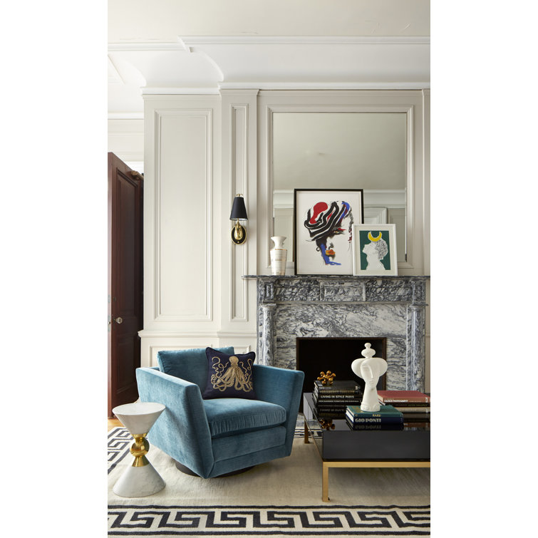 Luxurious Blue Velvet Swivel Armchair with Manufactured Wood Base