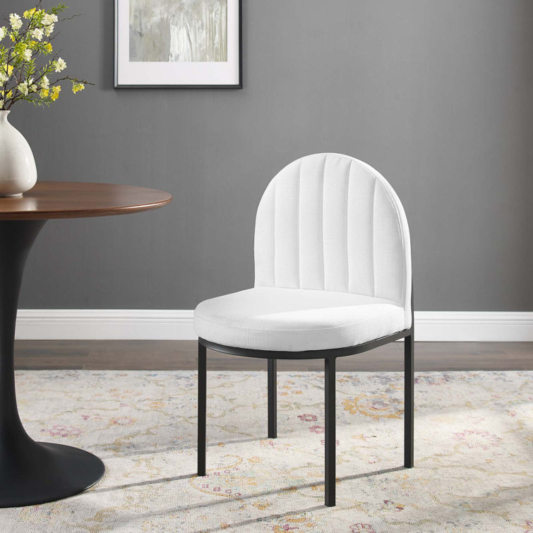 White Channel Tufted Upholstered Dining Side Chair with Black Metal Frame