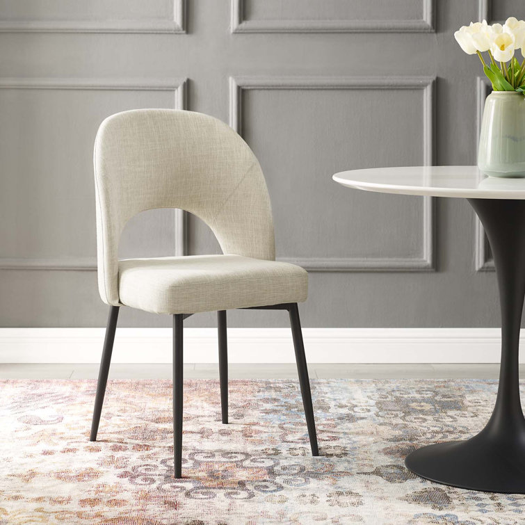 Black Beige Upholstered Bentwood Dining Side Chair with Metal Legs
