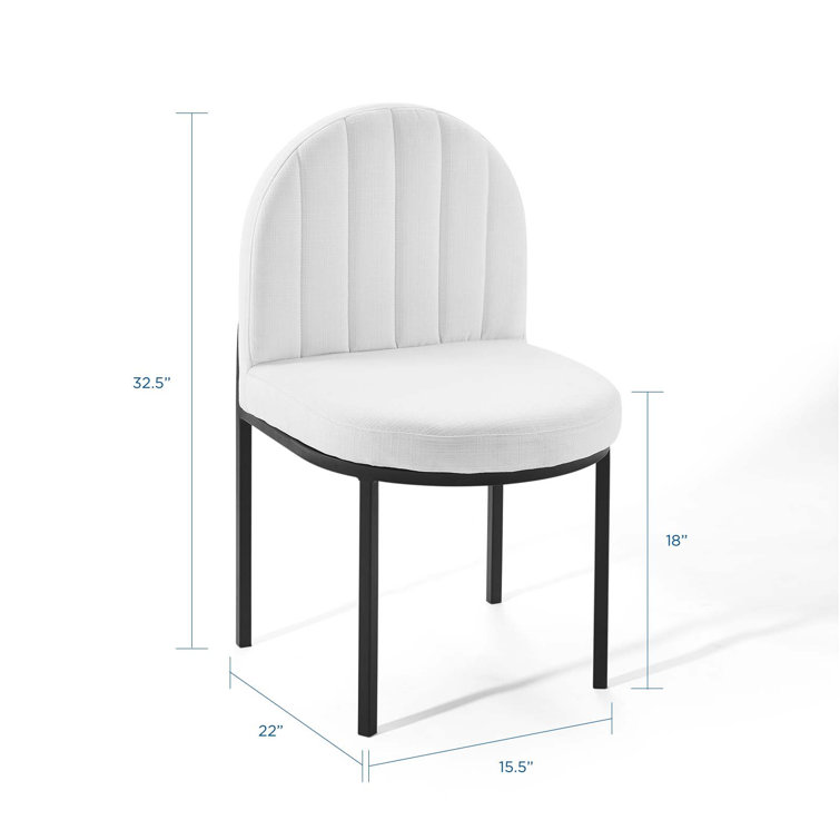 White Channel Tufted Upholstered Dining Side Chair with Black Metal Frame