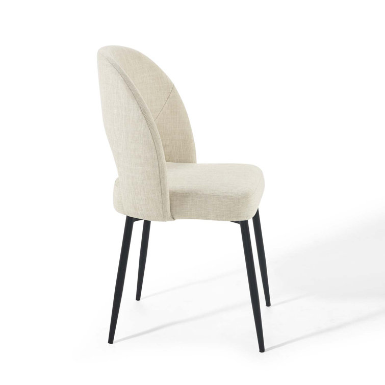 Black Beige Upholstered Bentwood Dining Side Chair with Metal Legs