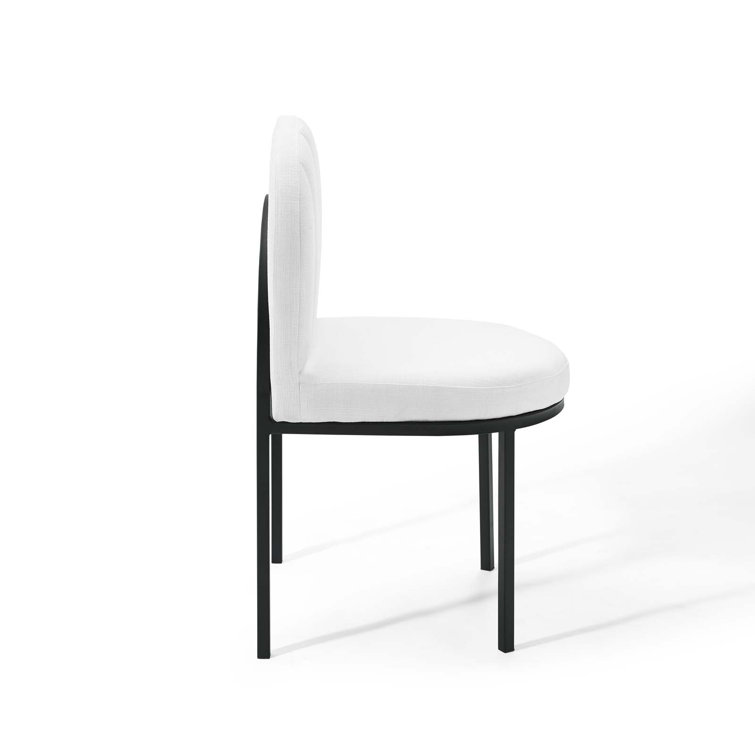 White Channel Tufted Upholstered Dining Side Chair with Black Metal Frame