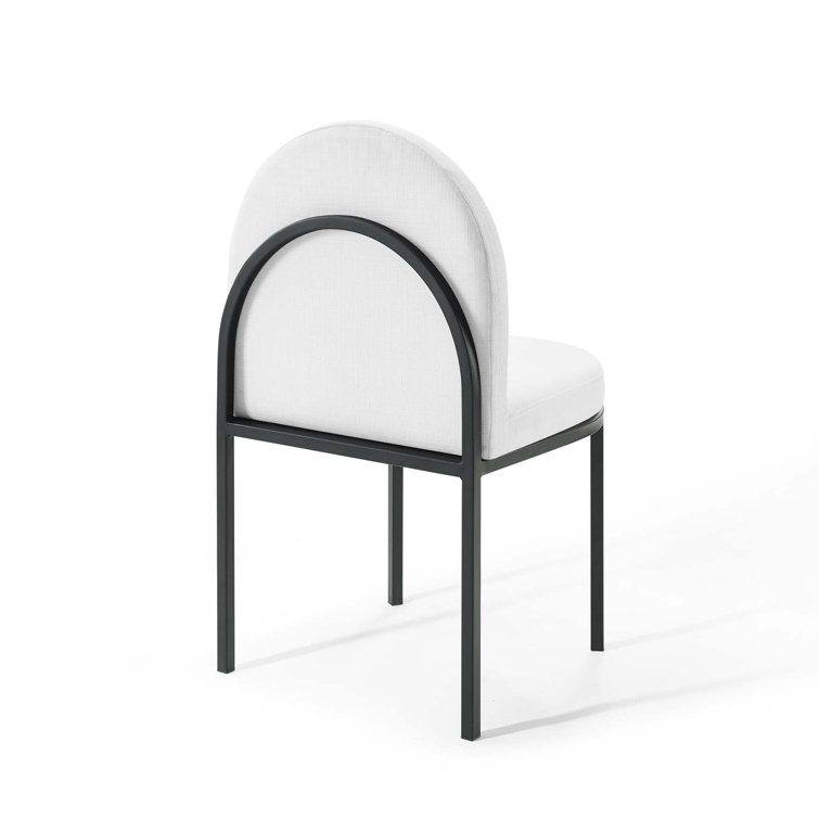 White Channel Tufted Upholstered Dining Side Chair with Black Metal Frame