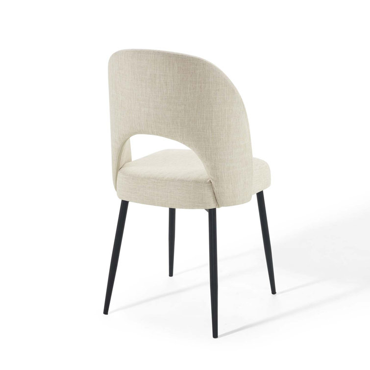 Black Beige Upholstered Bentwood Dining Side Chair with Metal Legs