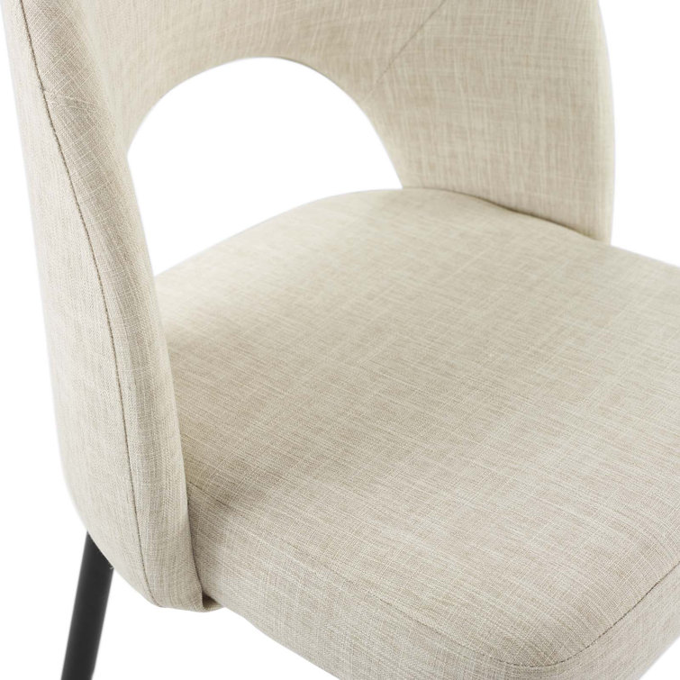 Black Beige Upholstered Bentwood Dining Side Chair with Metal Legs