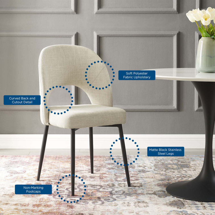 Black Beige Upholstered Bentwood Dining Side Chair with Metal Legs