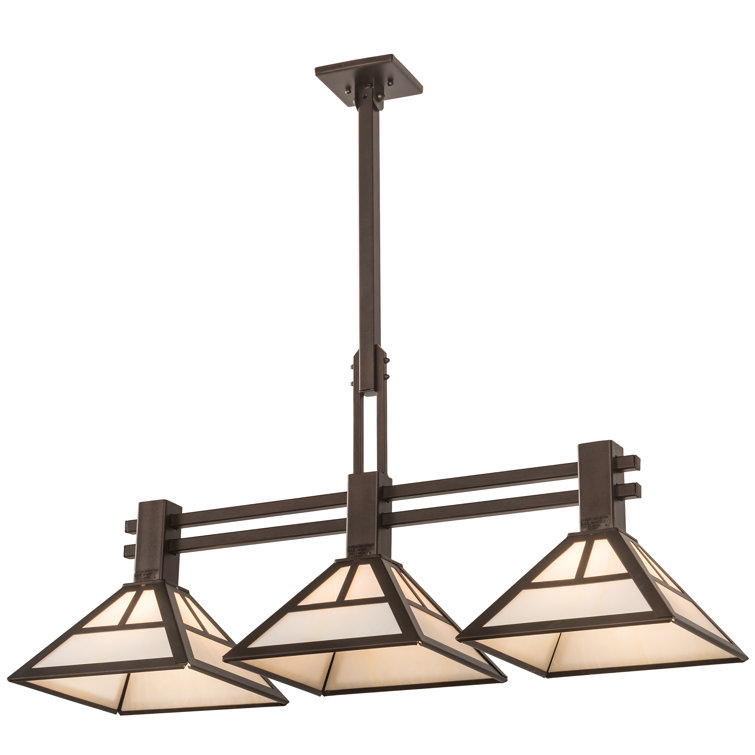 Craftsman 3-Light Mahogany Bronze & Beige Glass Island Pendant