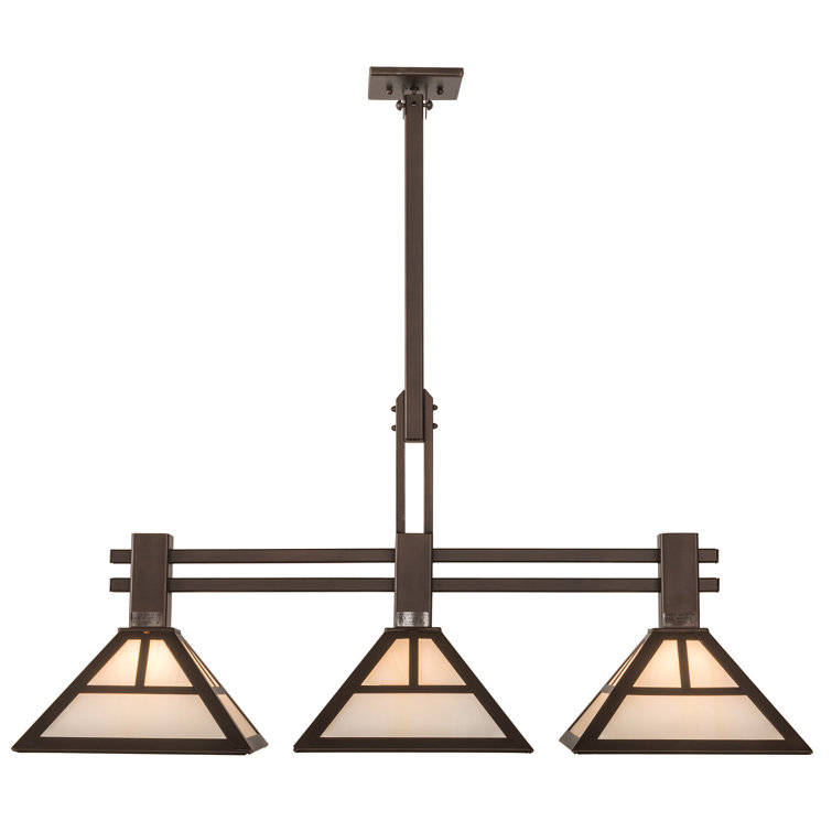 Craftsman 3-Light Mahogany Bronze & Beige Glass Island Pendant