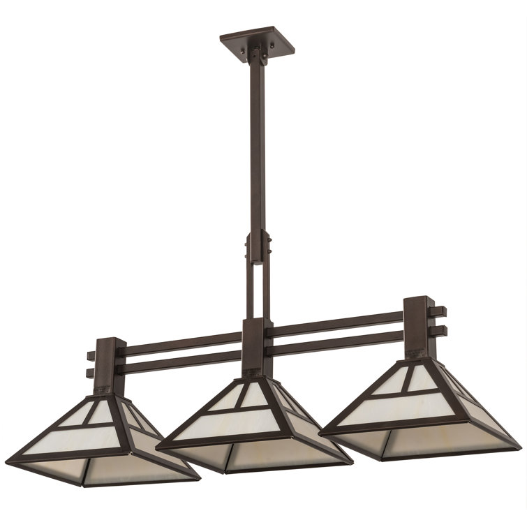 Craftsman 3-Light Mahogany Bronze & Beige Glass Island Pendant