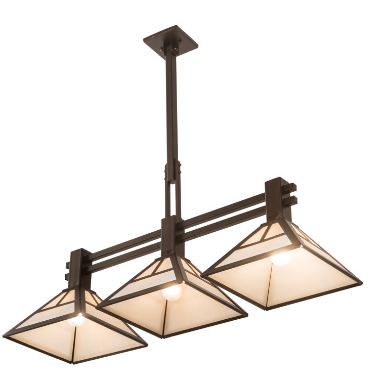 Craftsman 3-Light Mahogany Bronze & Beige Glass Island Pendant