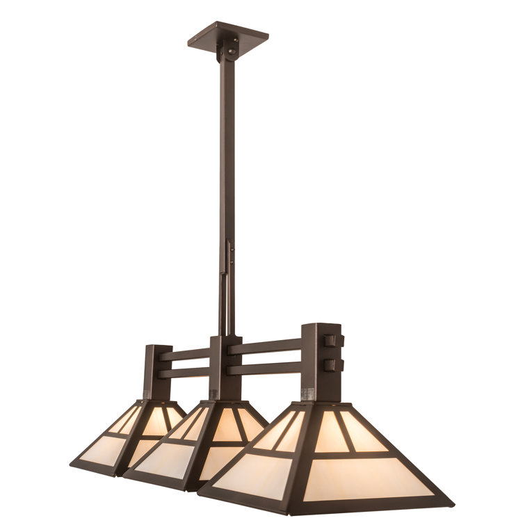 Craftsman 3-Light Mahogany Bronze & Beige Glass Island Pendant