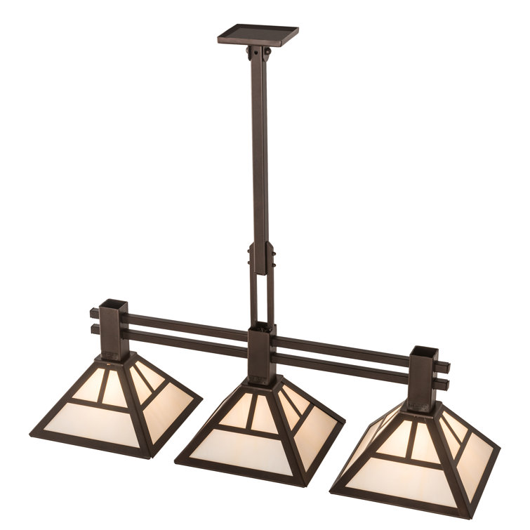 Craftsman 3-Light Mahogany Bronze & Beige Glass Island Pendant