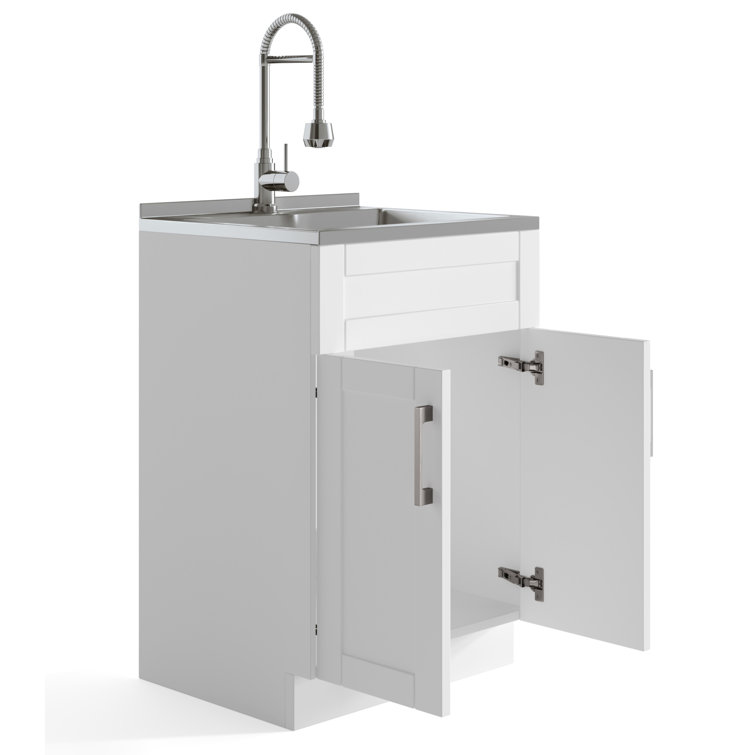 Hennessy 24" White Laundry Cabinet with Stainless Steel Sink