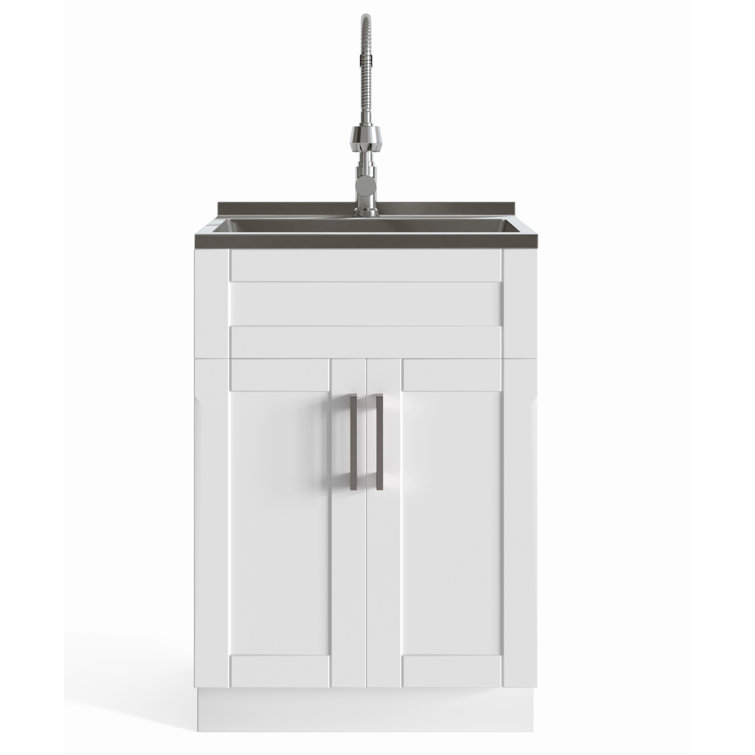 Hennessy 24" White Laundry Cabinet with Stainless Steel Sink