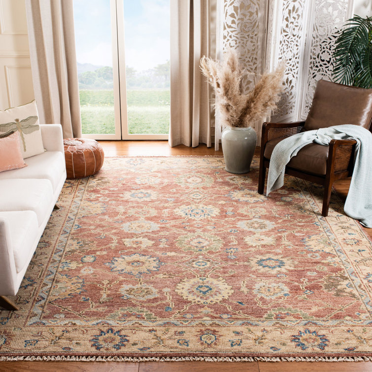 Samarkand Red and Beige Hand-Knotted Wool Area Rug 10' x 14'