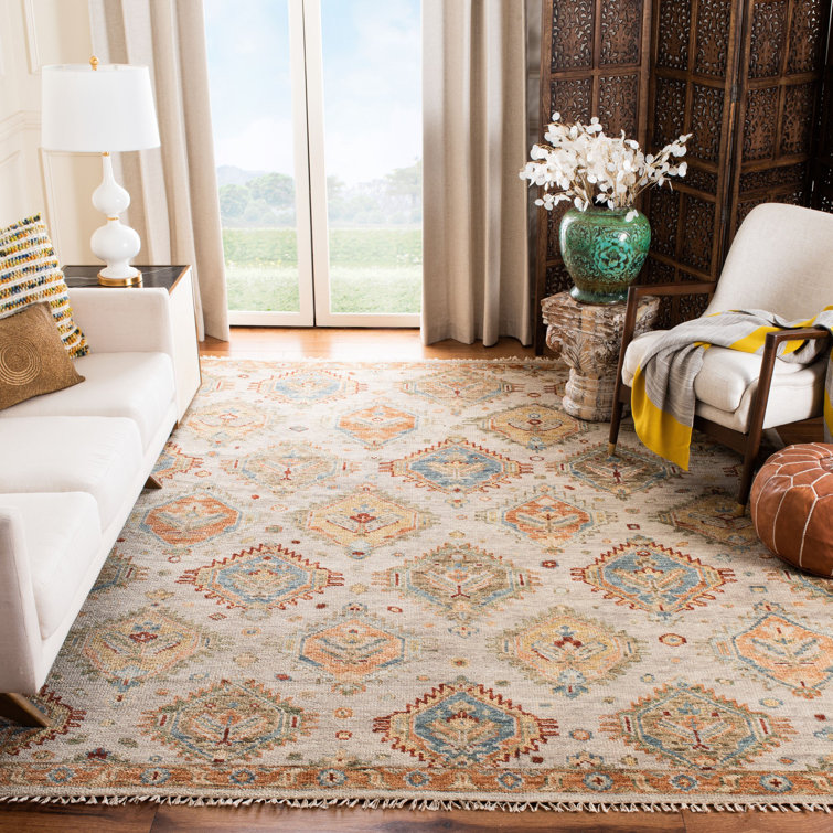 Samarkand Beige & Gold Hand-Knotted Wool Area Rug 8' x 10'