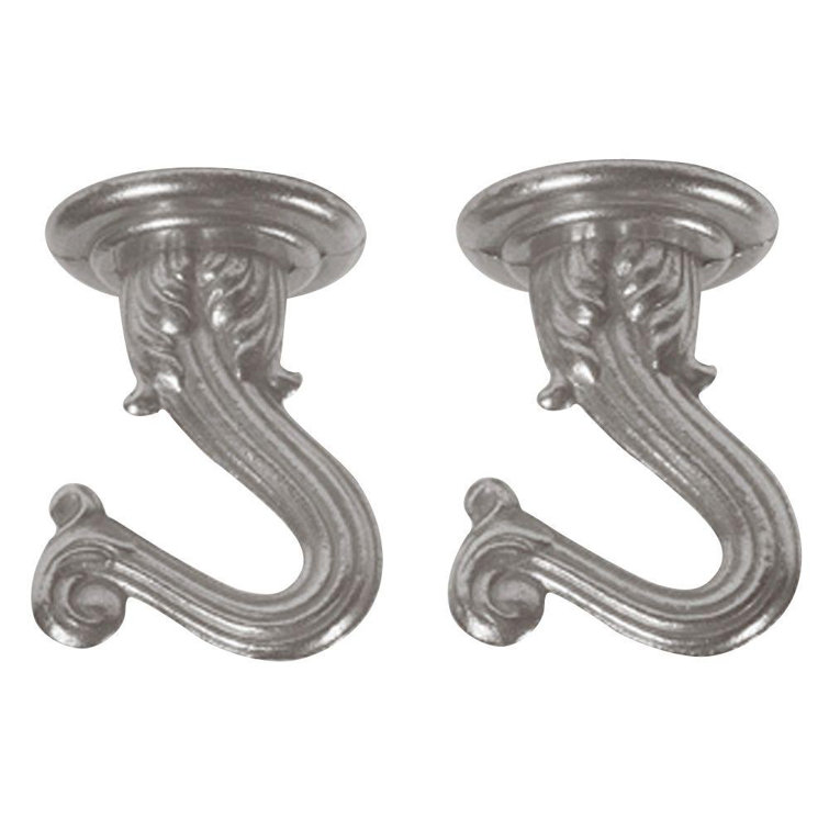 Brushed Pewter Decorative Metal Swag Hooks, 2-Pack