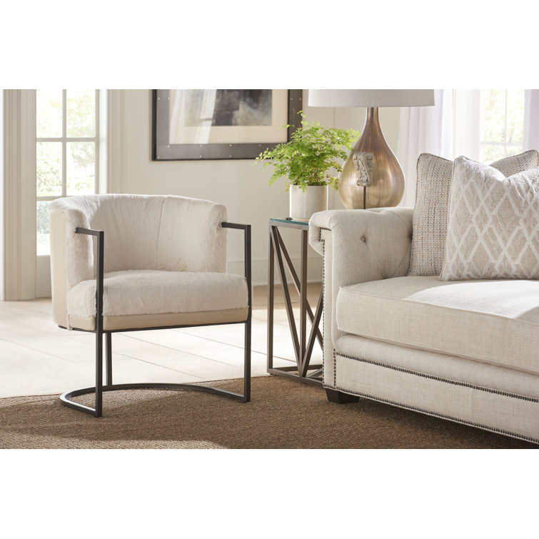 Alpine Valley Cream Leather and White Wood Barrel Accent Chair