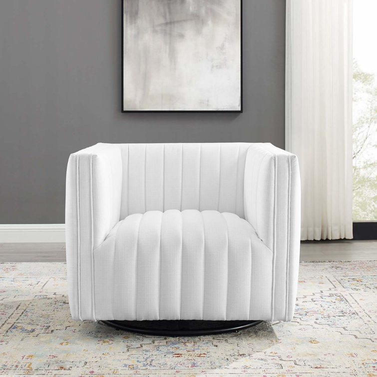 Elegant White Velvet Swivel Accent Chair with Wood Base