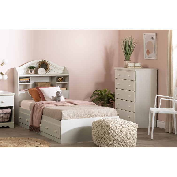 Twin Blueberry Wood Bookcase Headboard with Storage