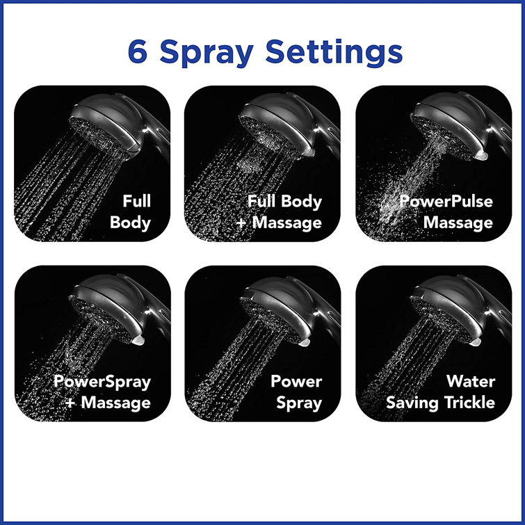 Brushed Nickel 6-Setting Handheld Showerhead with PowerPulse Massage
